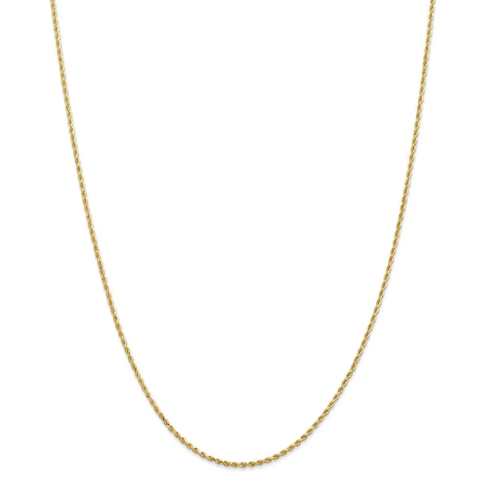 1.5mm 14k Yellow Gold Solid Diamond Cut Rope Chain Necklace