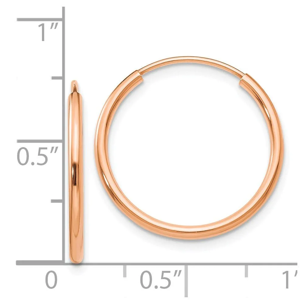 1.5mm x 19mm 14k Rose Gold Polished Endless Tube Hoop Earrings