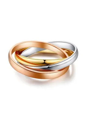 3-Color Multi-Tone 14K Solid White, Rose, Yellow Gold Wedding Band Ring Entwined