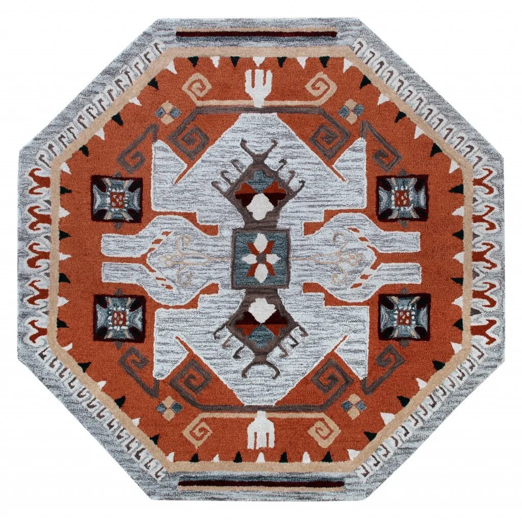 6' Round Terracotta Tribal Area Rug