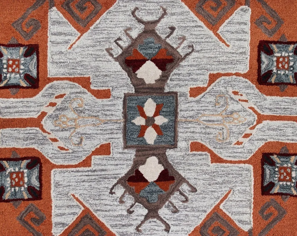 6' Round Terracotta Tribal Area Rug