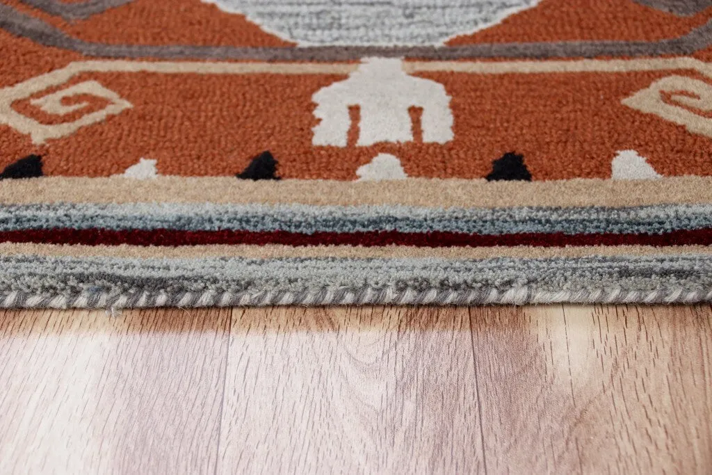 6' Round Terracotta Tribal Area Rug