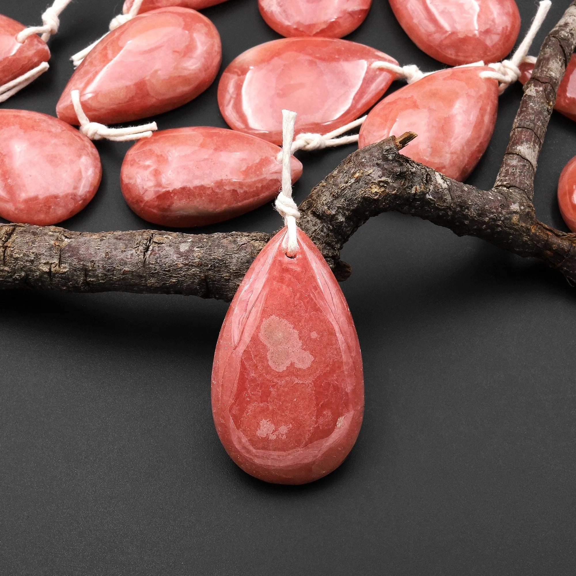 AAA Gemmy Natural Red Rhodochrosite Teardrop Gemstone Pendant from Argentina