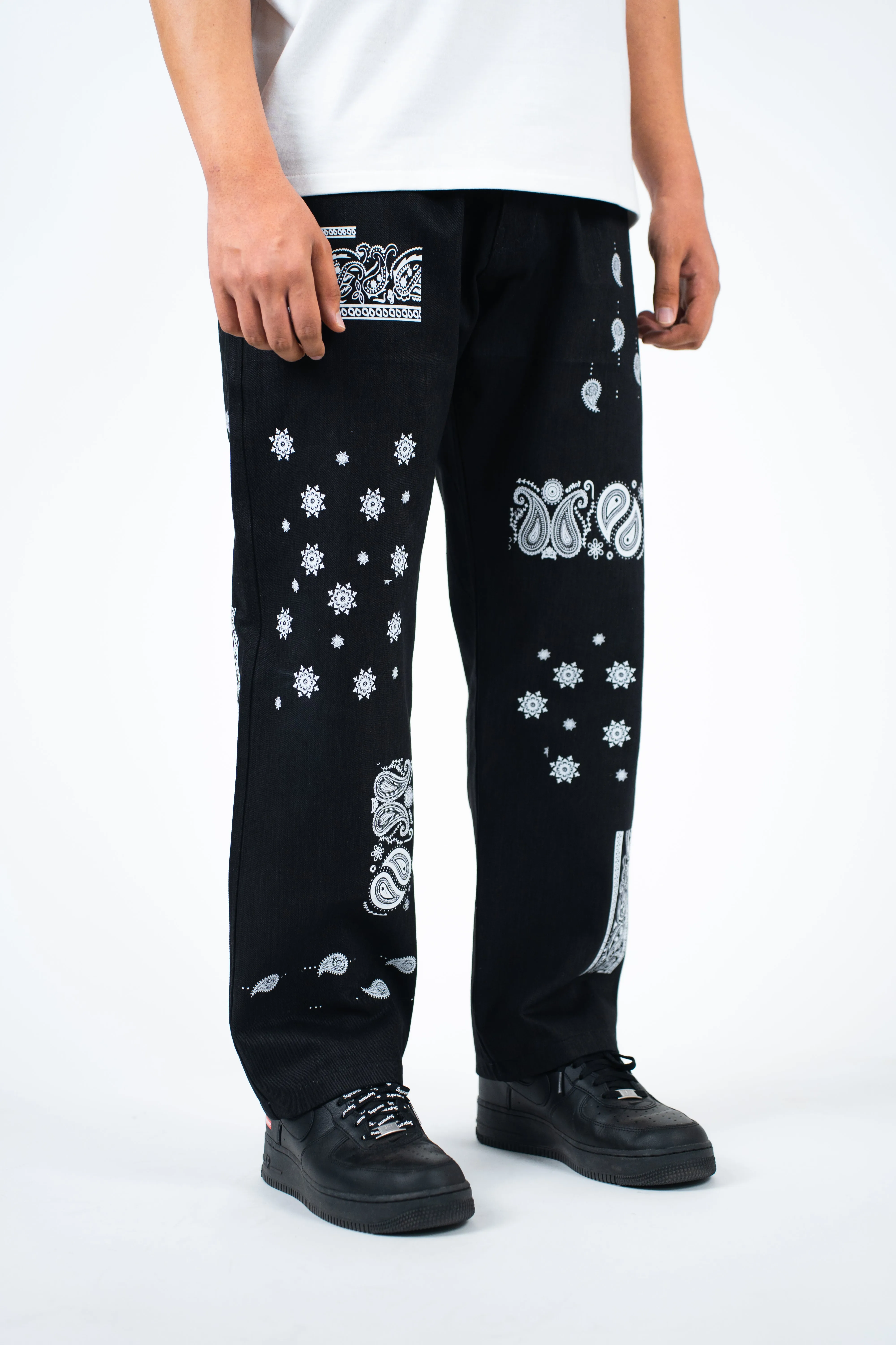 Black Block Paisley Jeans