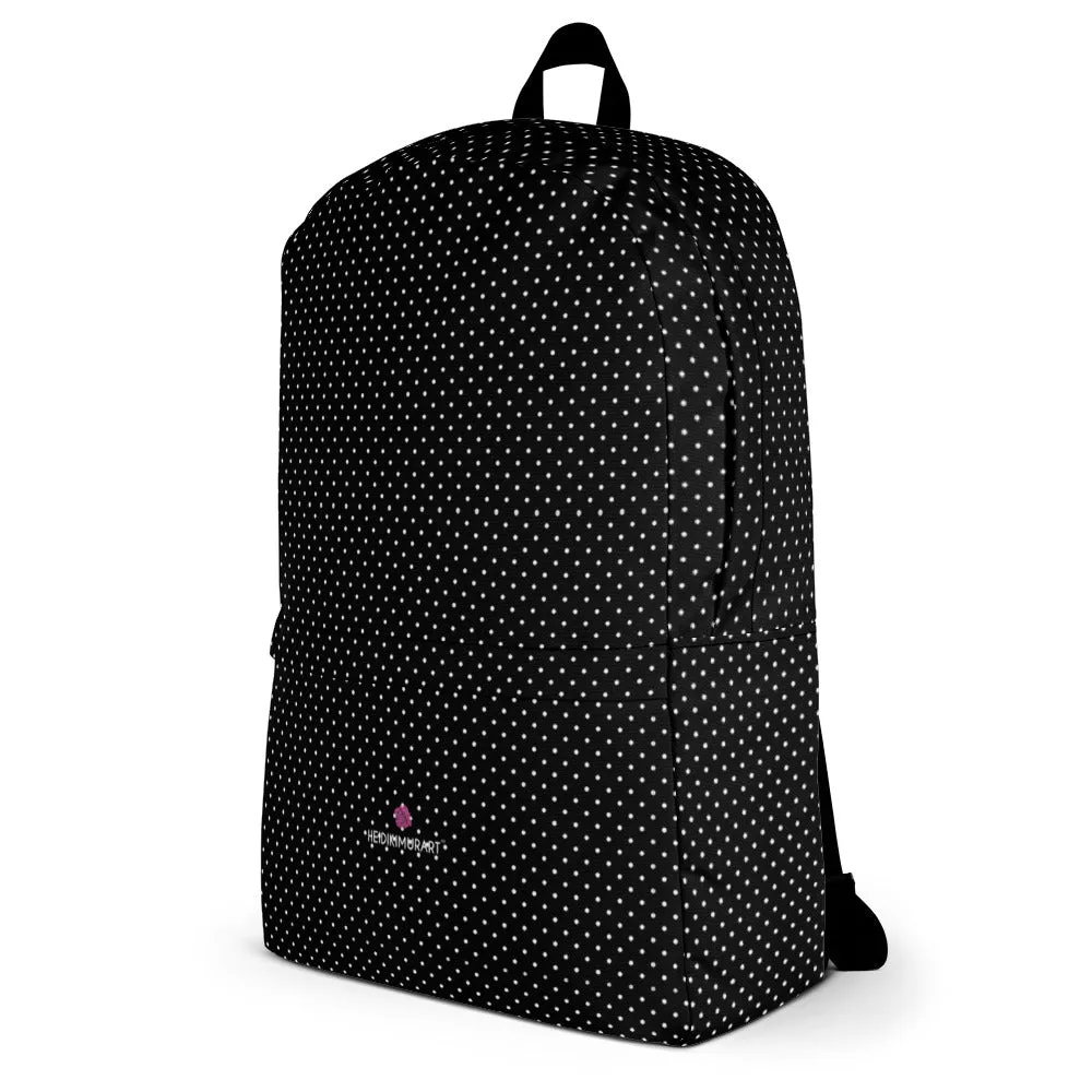 Black Polka Dots Backpack, Designer Dotted Ergonomic Padded Medium Size Adult's Backpack