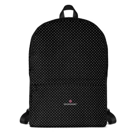 Black Polka Dots Backpack, Designer Dotted Ergonomic Padded Medium Size Adult's Backpack