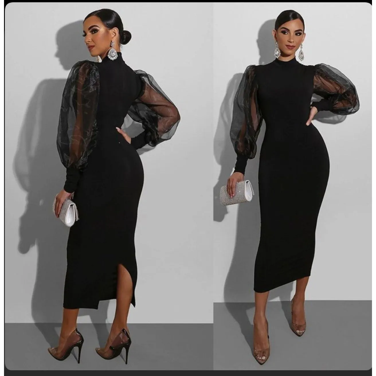 Bodycon Mesh Long Lantern Sleeves Dress