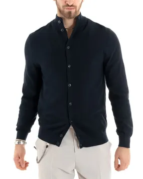 Cardigan Uomo Maglia Maglioncino Pullover Con Bottoni Tinta Unita Blu GIOSAL-M2649A