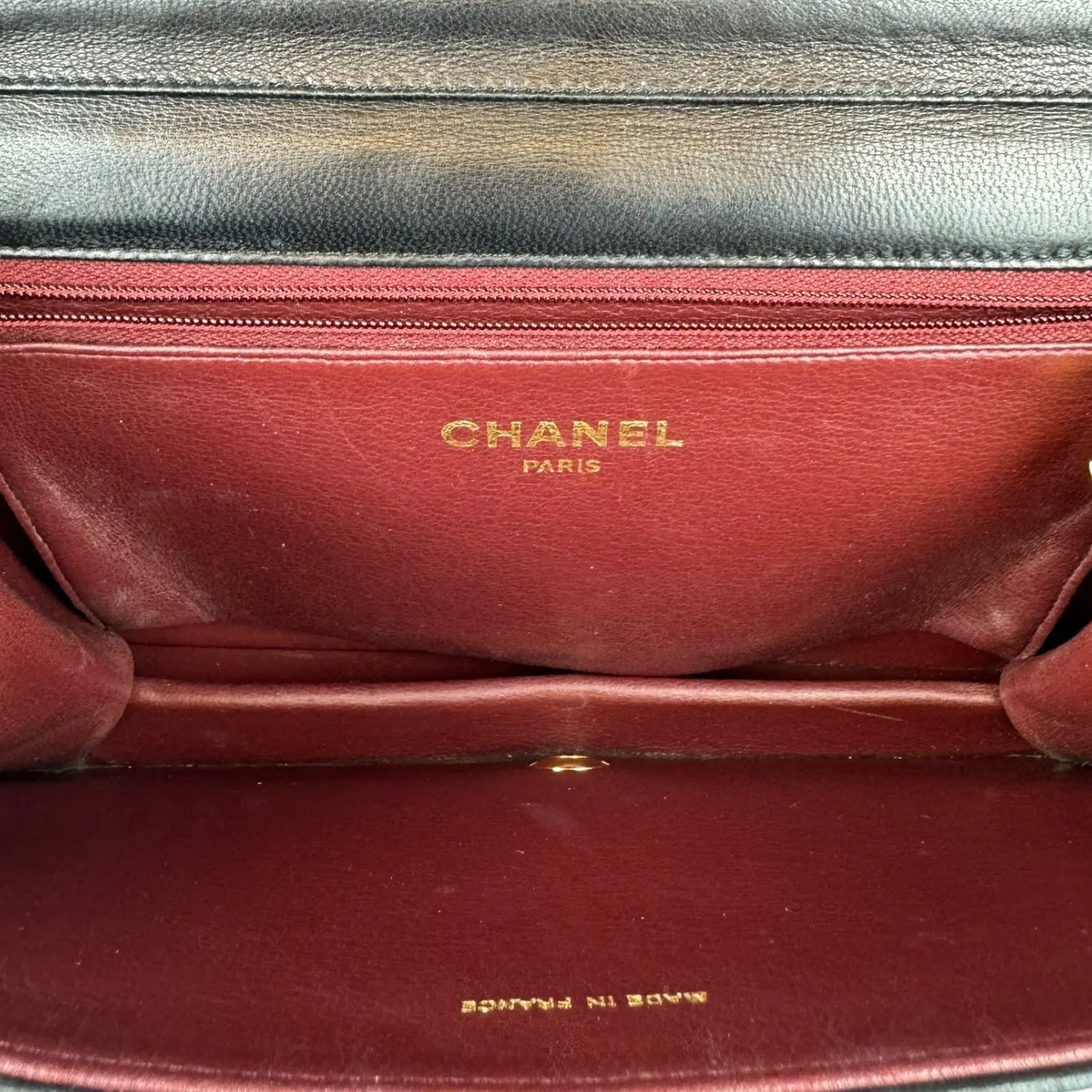 Chanel Flap Bag Push Lock Medium Black Lambskin Gold