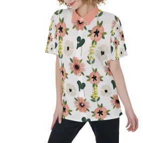 Coral Floral - Women's Short Sleeve Shirt With Pocket