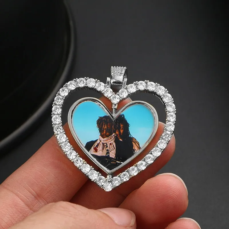 Custom Made Photo Heart Rotating Double-sided Medallions Necklace Christmas Gifts For Dad