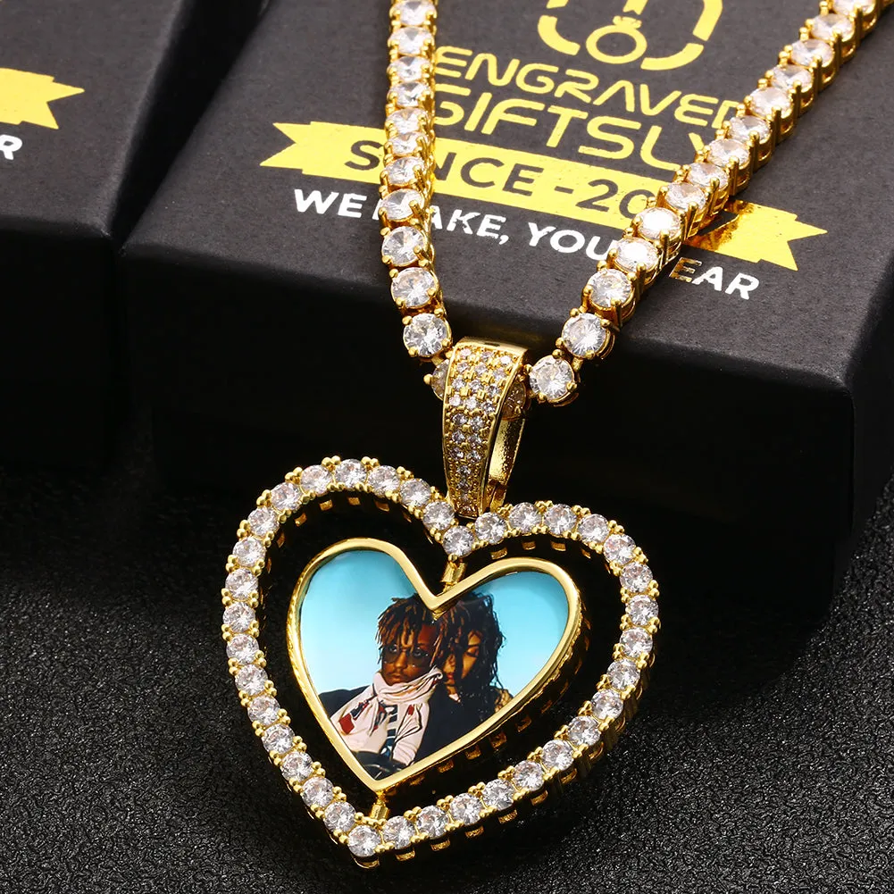 Custom Made Photo Heart Rotating Double-sided Medallions Necklace Christmas Gifts For Dad