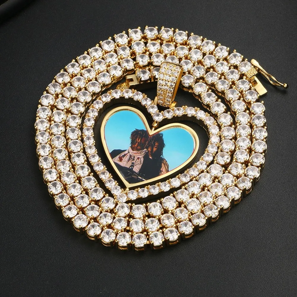 Custom Made Photo Heart Rotating Double-sided Medallions Necklace Christmas Gifts For Dad