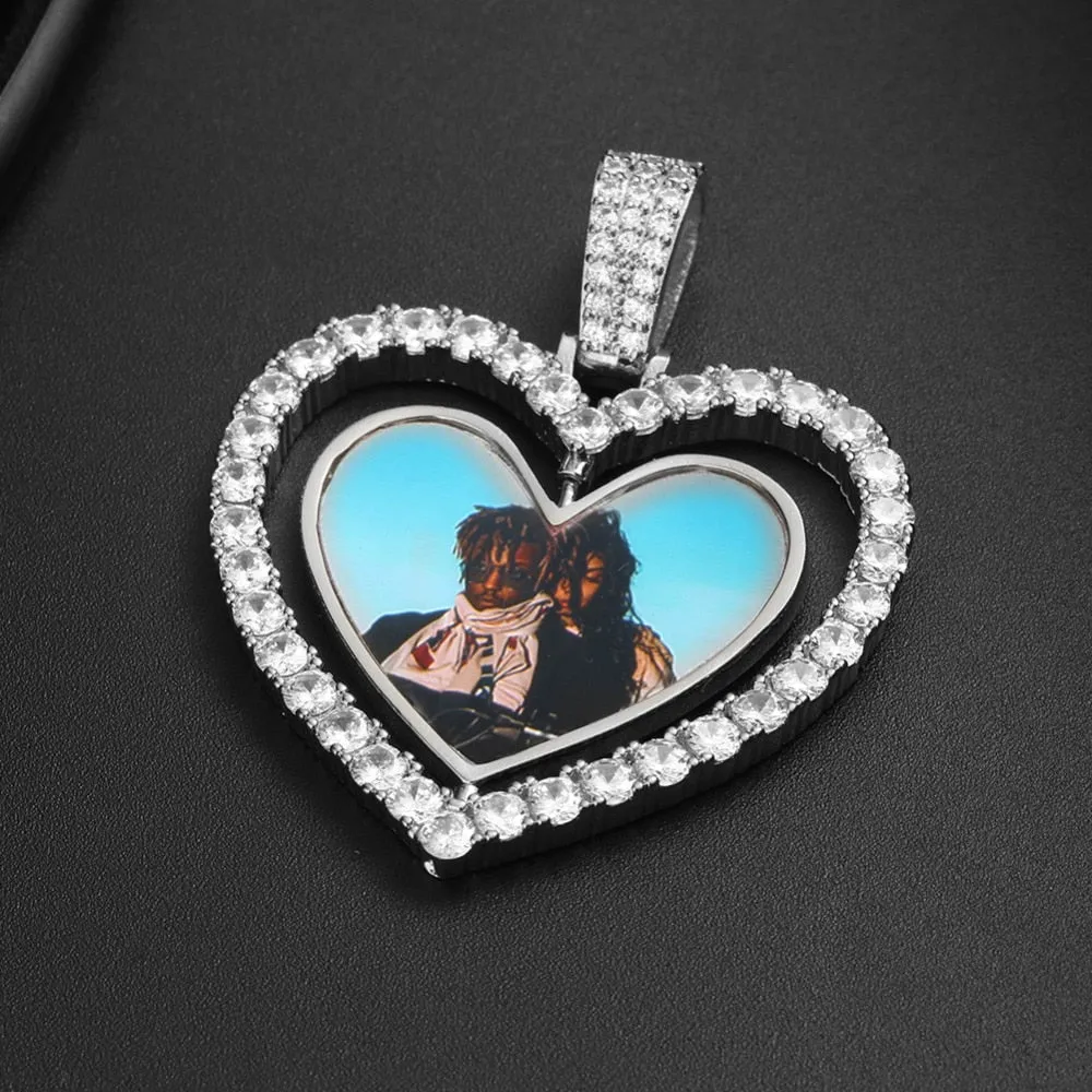 Custom Made Photo Heart Rotating Double-sided Medallions Necklace Christmas Gifts For Dad