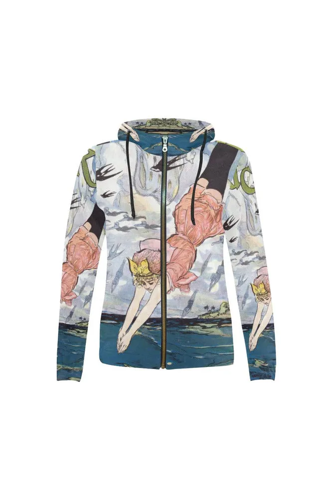 Diver All Over Print Full Zip Hoodie for Women (Model H14)