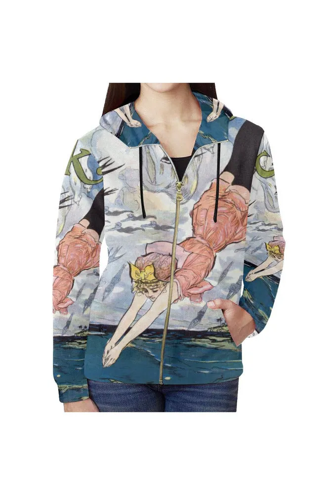 Diver All Over Print Full Zip Hoodie for Women (Model H14)