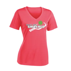 Don't Get Smashed Customizable Pickleballs (Red Green Rainbow) | Women's Short Sleeve V-Neck Pickleball Shirts | 100% Polyester