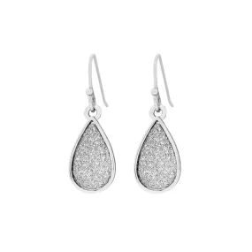 Ear Sense Earring F394 Silver Glitter Teardrop French Hook Earrings