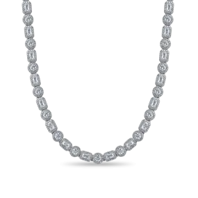 Emerald Cut Mix Clustered Moissanite Tennis Chain - 7mm