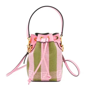 Fendi Mon Tresor Bucket Bag Pequin Raffia Mini in Green & Pink Stripe