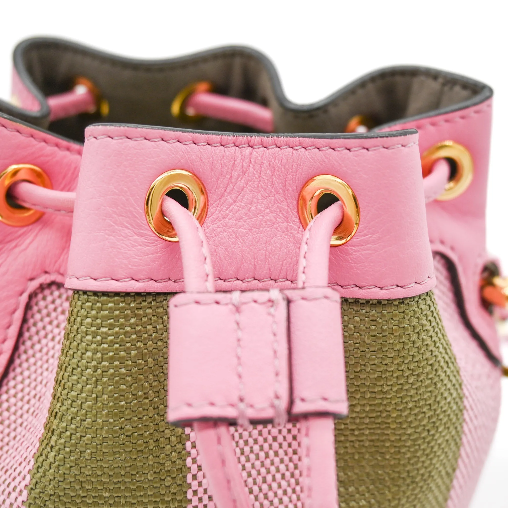 Fendi Mon Tresor Bucket Bag Pequin Raffia Mini in Green & Pink Stripe