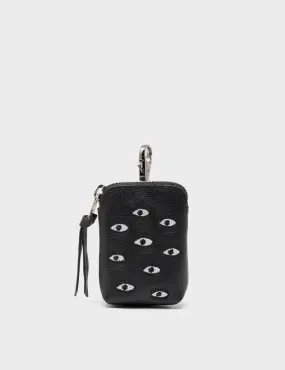 Florence Pouch Charm  - Black Leather Keychain Eyes Embroidery