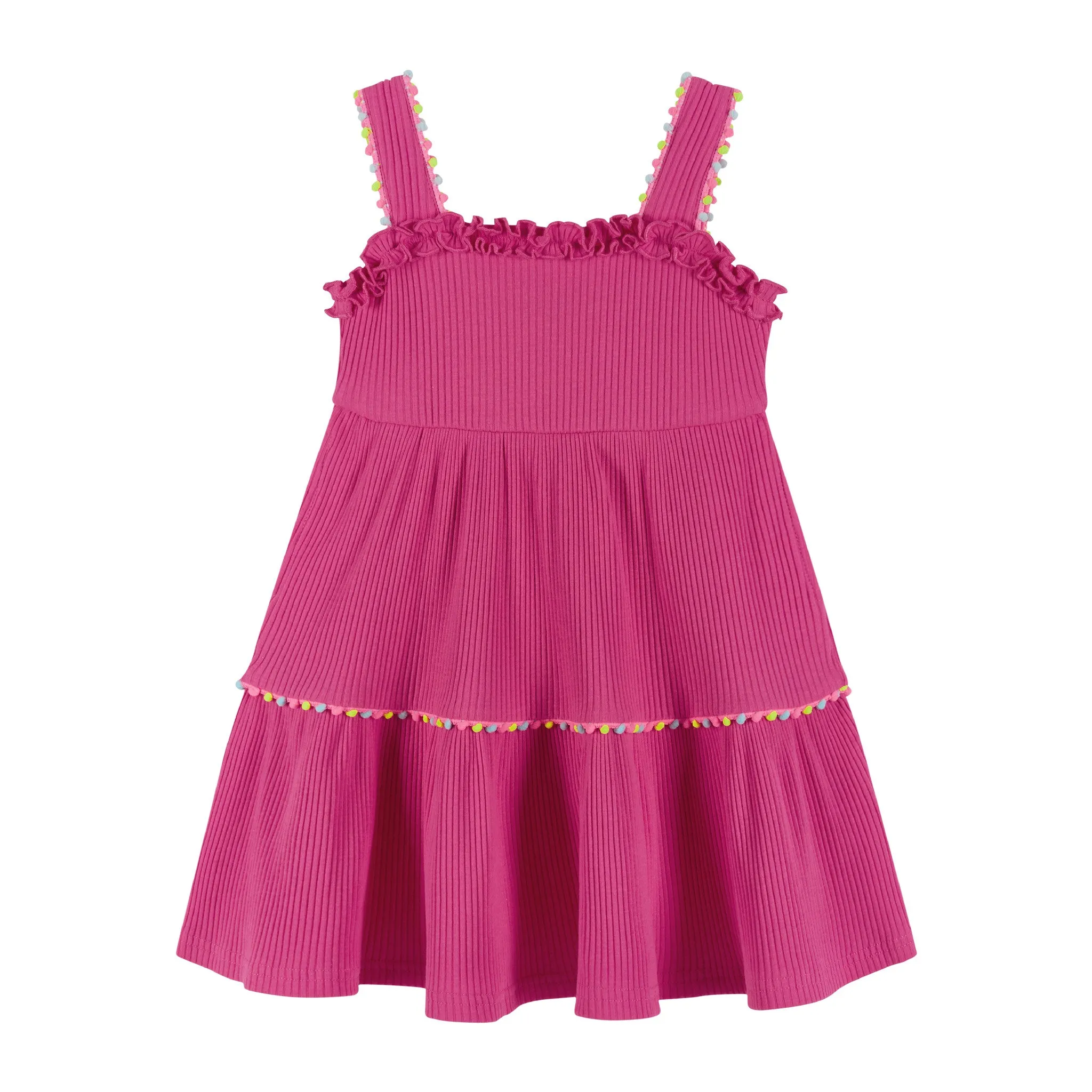 Fuchsia Rib Knit Dress w/Ruffle Details