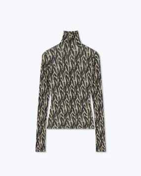 Harri - Sale Printed Mesh-Jersey Turtleneck Top - Brushtroke Animal