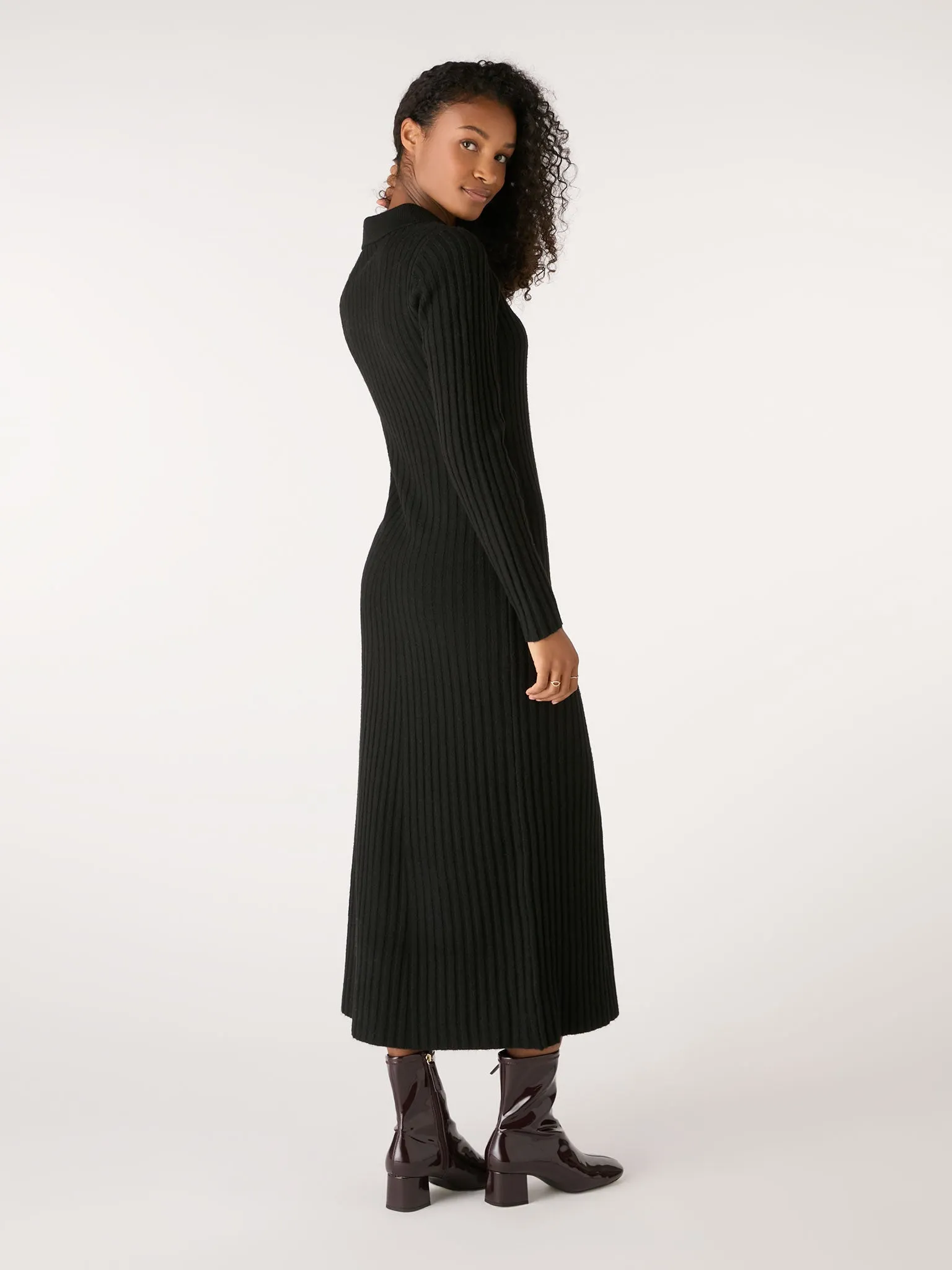 Henley Ribbed Placket Dress in Black