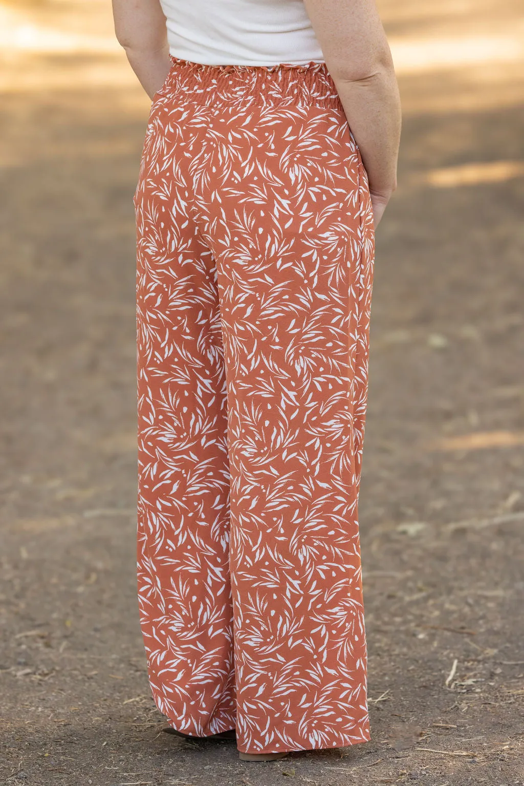 IN STOCK Presley Palazzo Pants - Rust Leaves