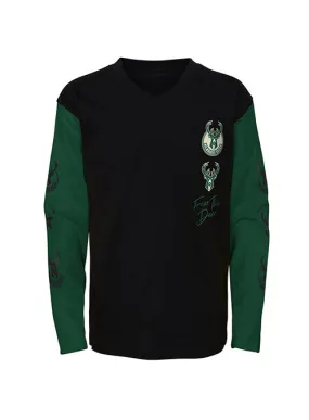 Juvenile Outerstuff Sleeve Hits Milwaukee Bucks Long Sleeve T-Shirt