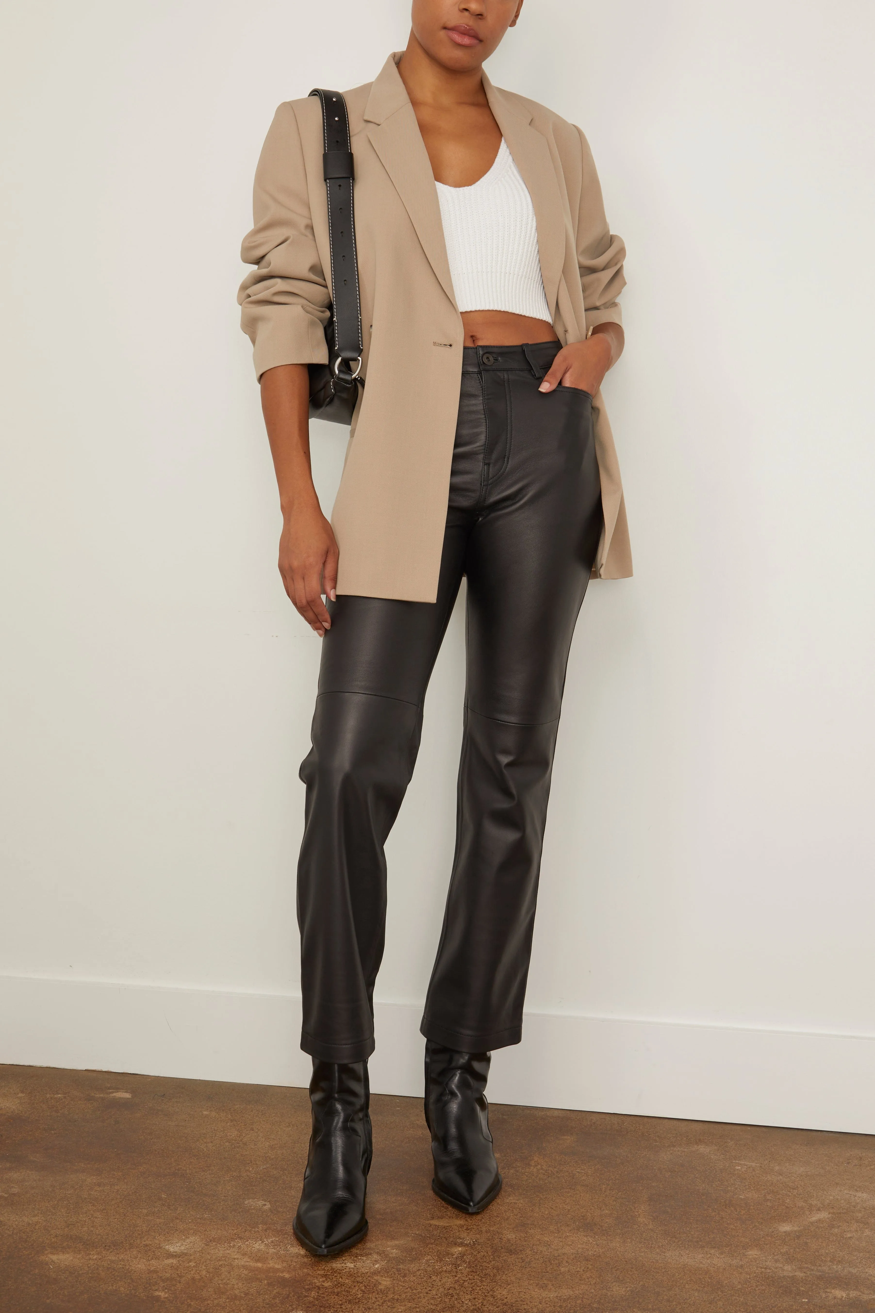 Leather Straight Pant in Black