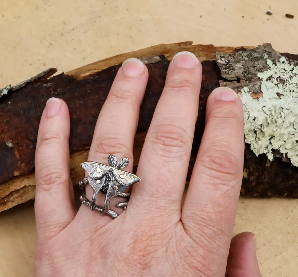 Luna Moth Twig Ring