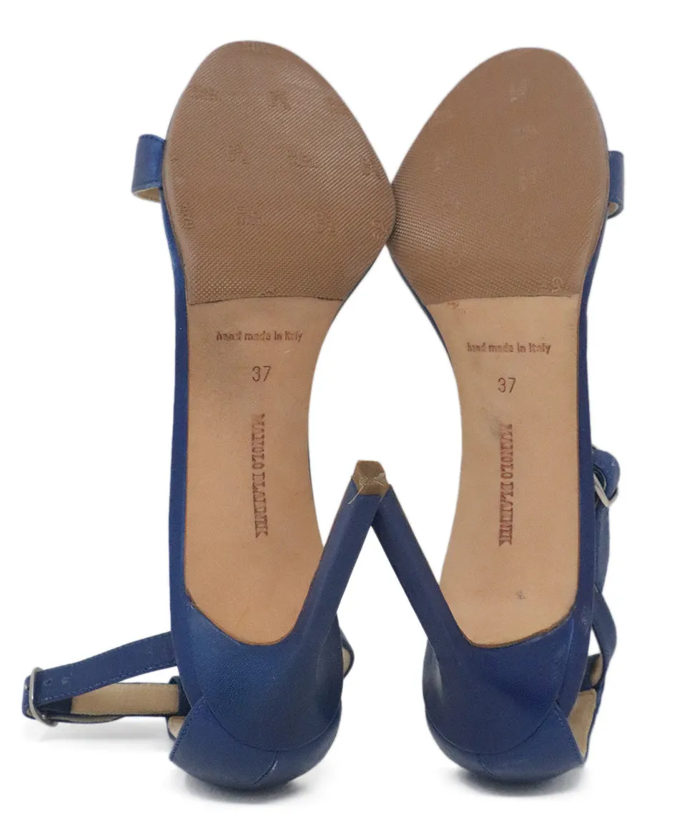 Manolo Blahnik Blue Leather Heels sz 7