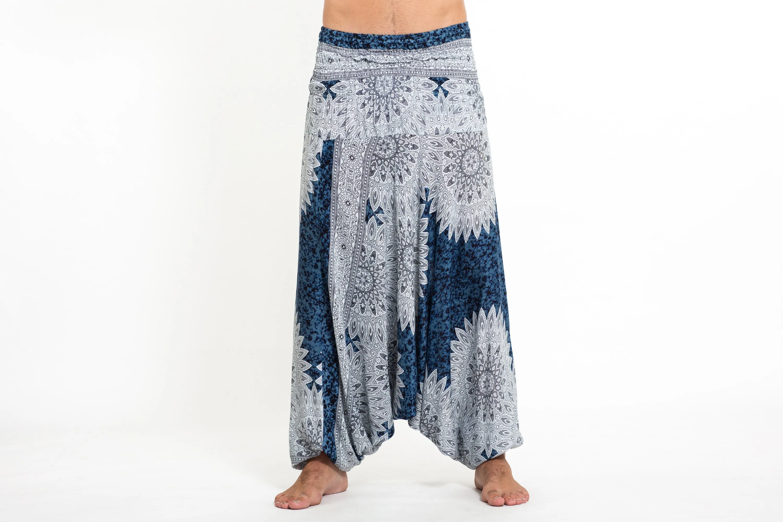 Marble Mandalas Drop Crotch Men's Harem Pants in Indigo