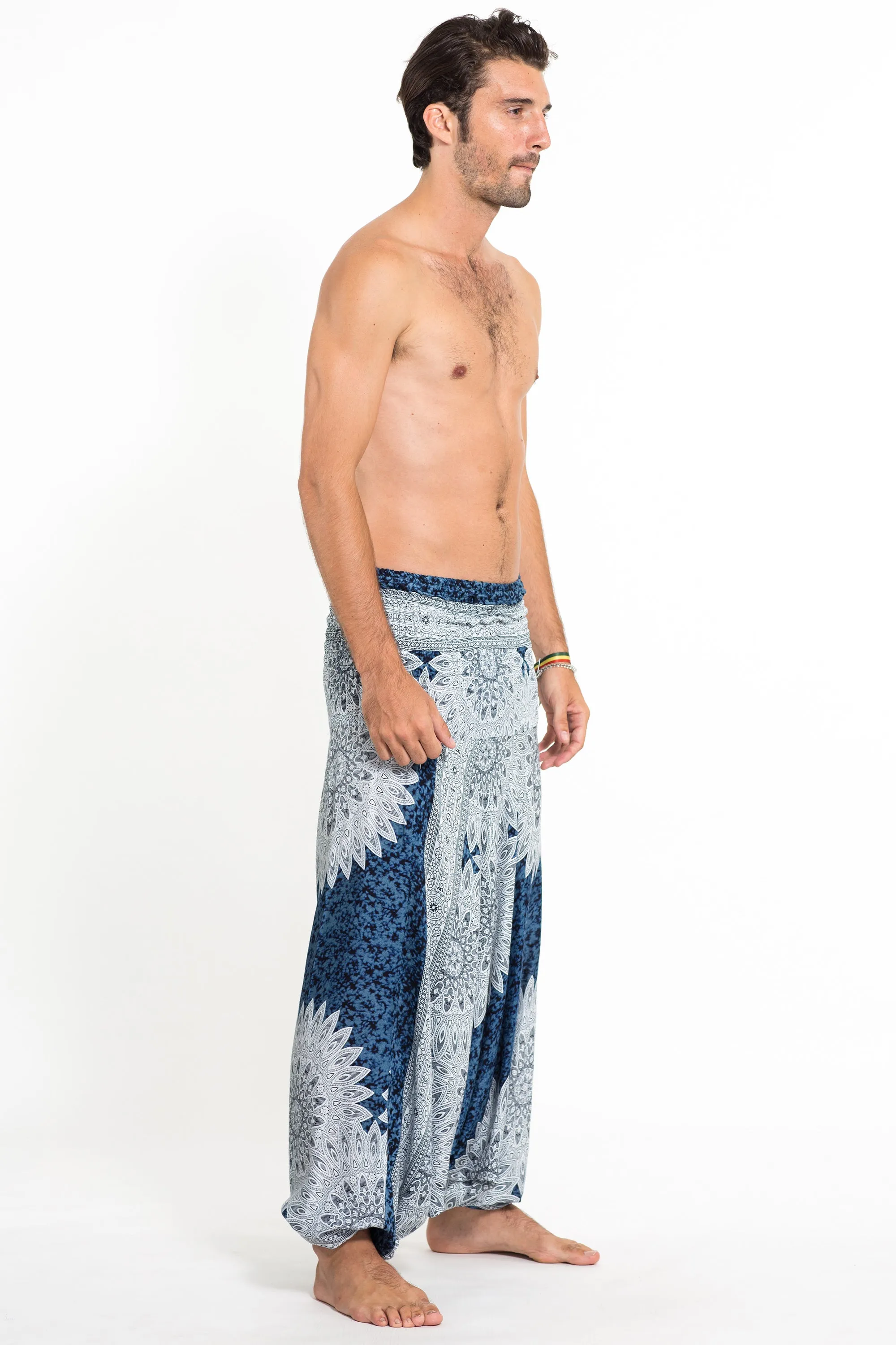 Marble Mandalas Drop Crotch Men's Harem Pants in Indigo