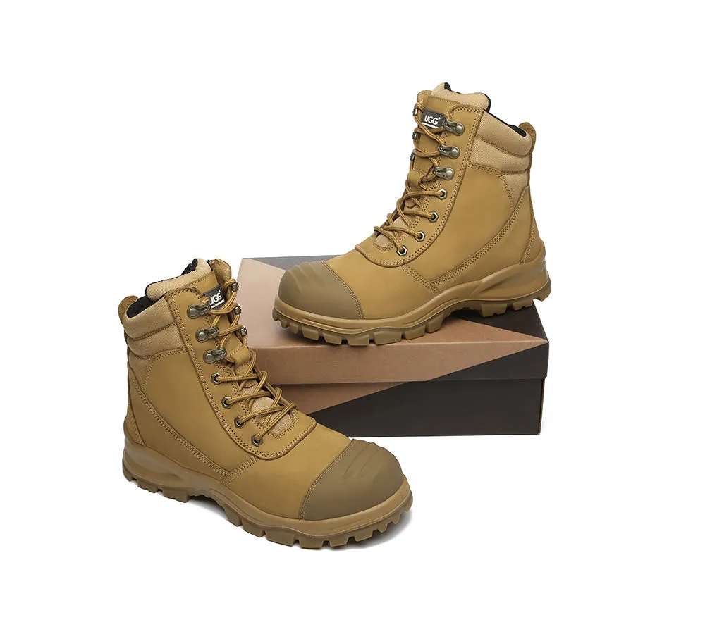 Men Work Boots Leo Safety Lace Up Zip Steel Toe Shoes