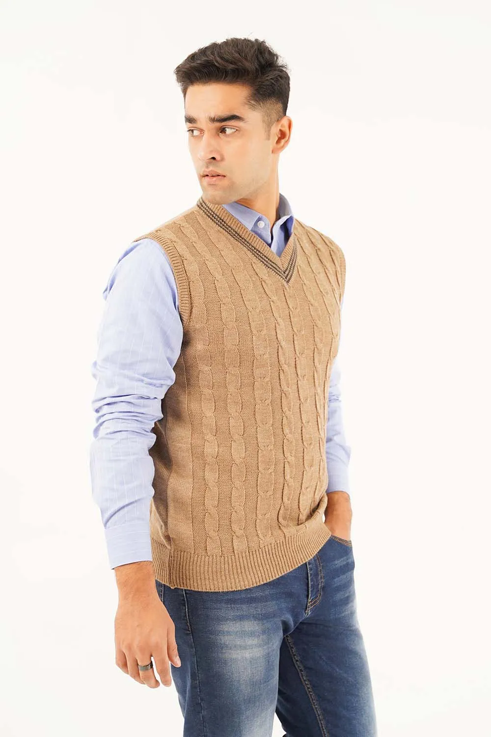 Men's Sleeve Less V-Neck Sweater