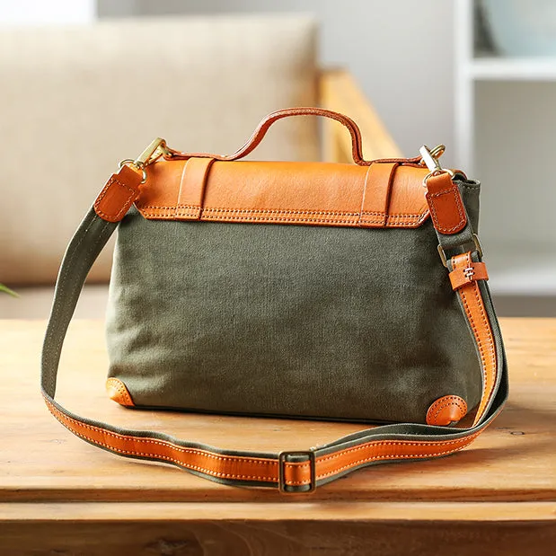 Messenger Bag Canvas Vegetable Tanned Leather Crossbody Bag-i7bags