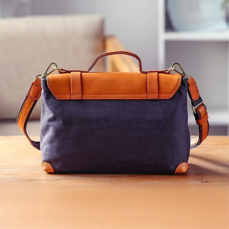 Messenger Bag Canvas Vegetable Tanned Leather Crossbody Bag-i7bags