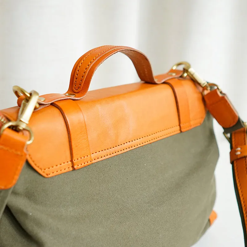 Messenger Bag Canvas Vegetable Tanned Leather Crossbody Bag-i7bags