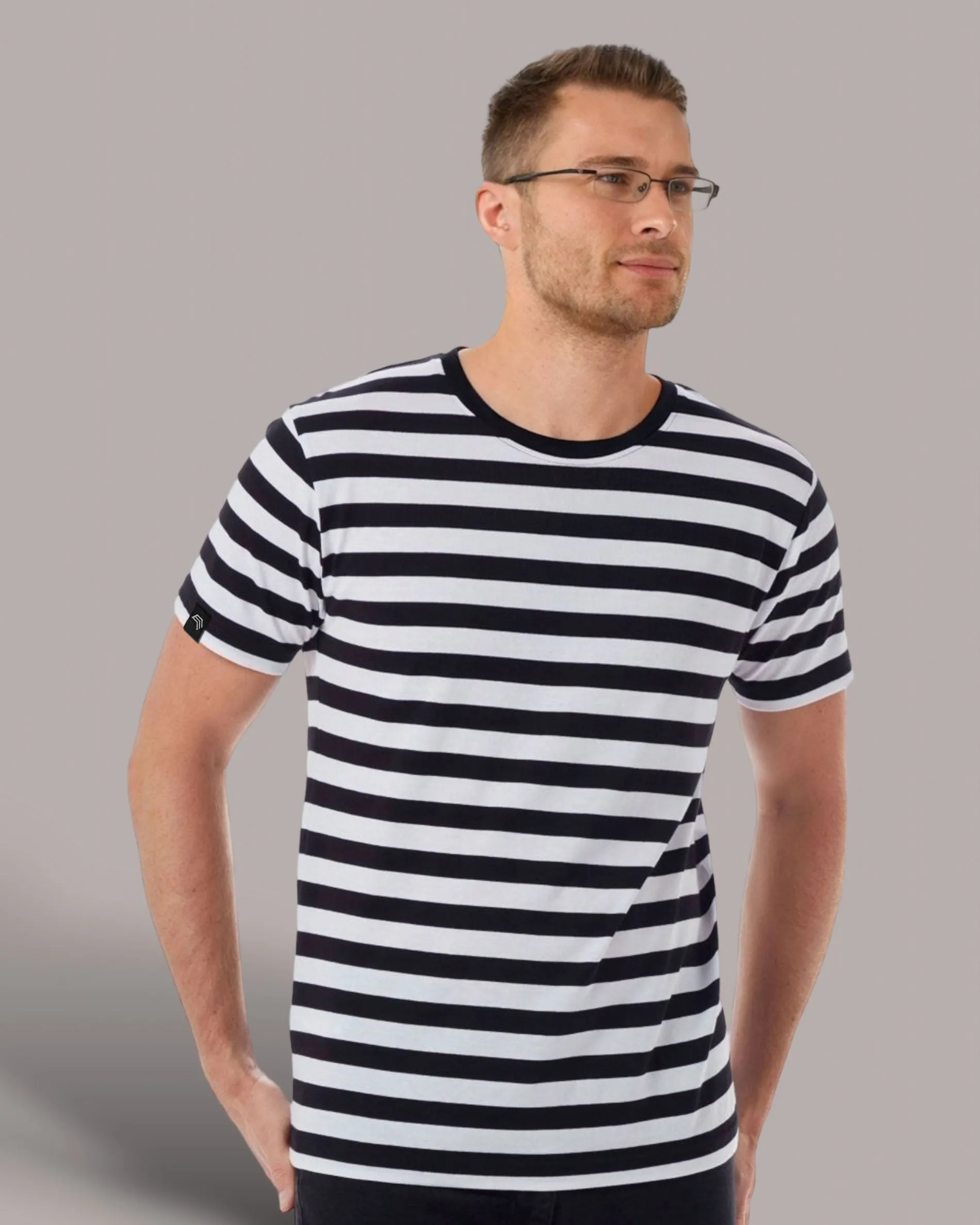 MTS M109 ― Weiches Unisex Stripy Bio-Baumwolle T-Shirt - Schwarz / Weiß