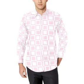 PINK WHITE SQUARE PRINT 4 Men's All Over Print Casual Dress Shirt (Model T61)