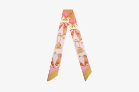 Silk Skinny Scarf - Key Print Pink