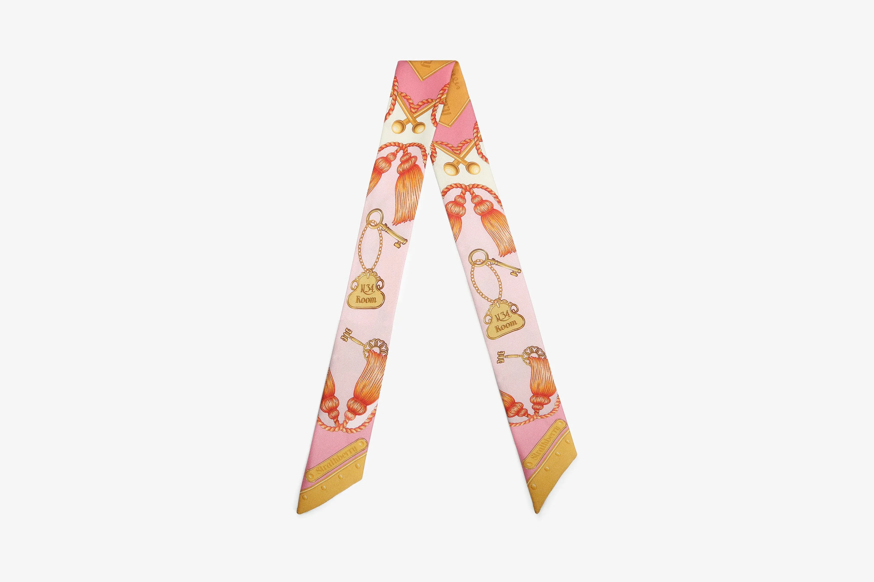 Silk Skinny Scarf - Key Print Pink