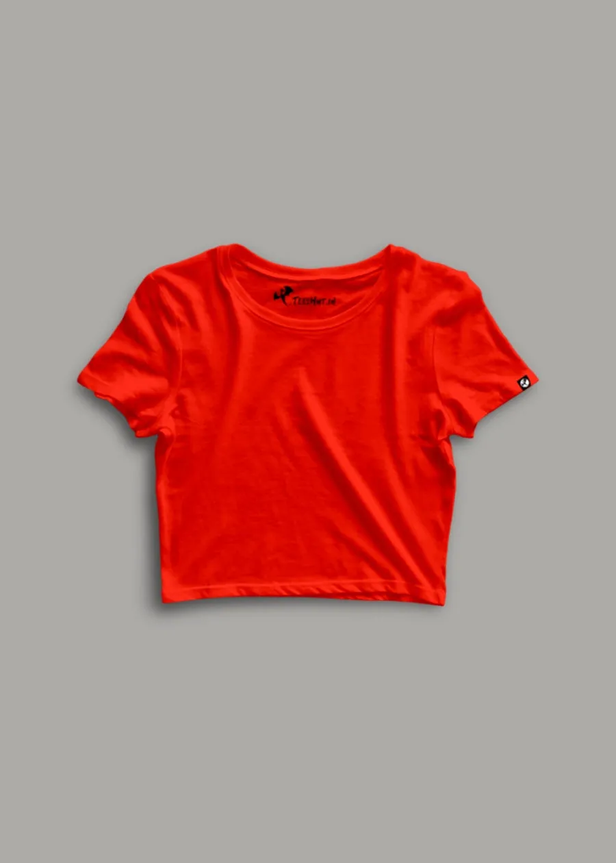 Solid Women Half Sleeve Crop Top - Candy Red