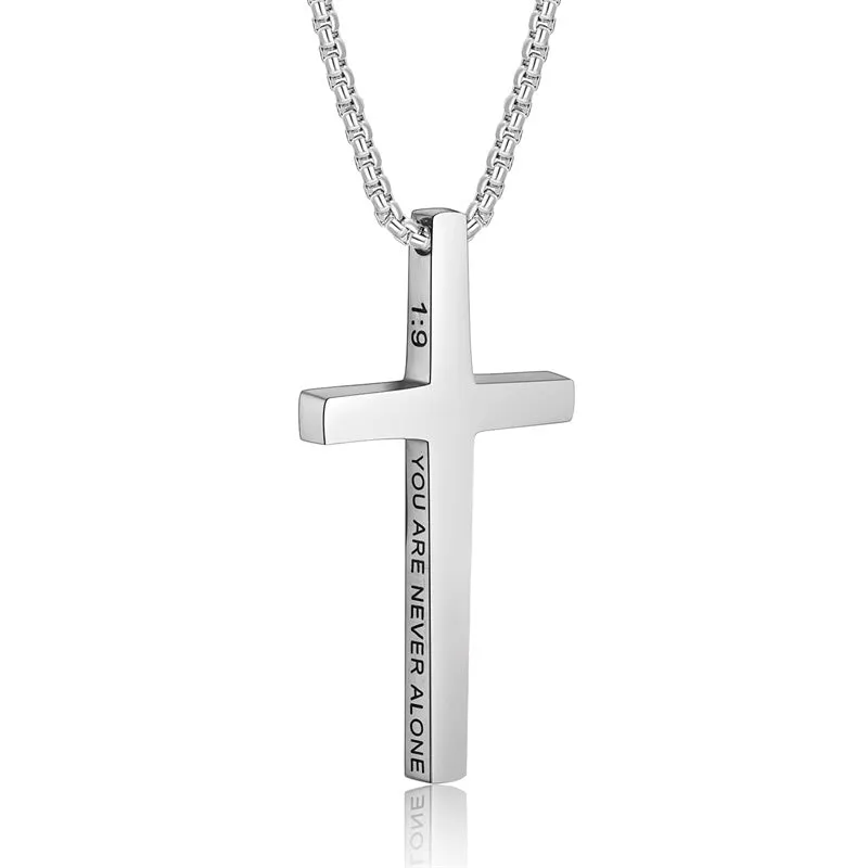 Stainless Steel Cross Necklace for Men Inspirational Bible Verse Cross Pendant Christian Jewelry