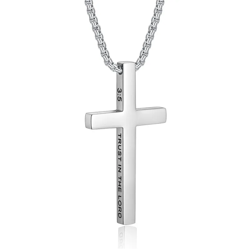 Stainless Steel Cross Necklace for Men Inspirational Bible Verse Cross Pendant Christian Jewelry