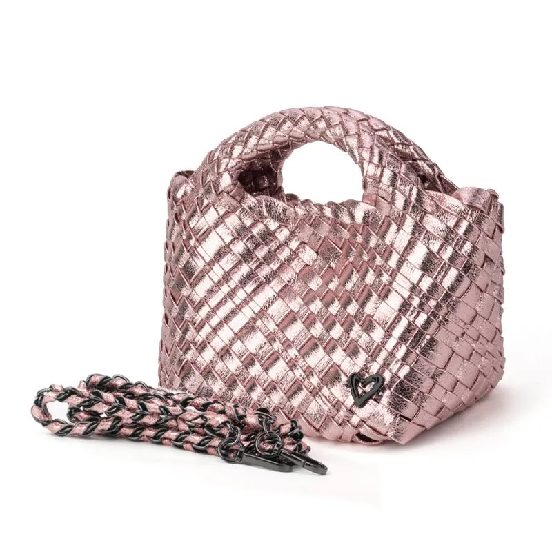 Tiny Mini Woven Tote - Metallic Pink