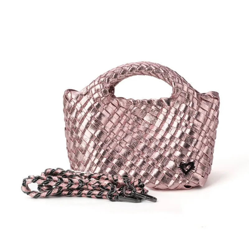 Tiny Mini Woven Tote - Metallic Pink